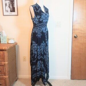 ANTHROPOLOGIE BILA SLEEVELESS PRINT SIZE M NAVY BLUE BOHO MAXI  DRESS